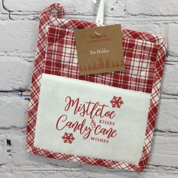 Christmas Red & White Plaid 3 Pc Kitchen Set Dish Towel/Pot Holder/Oven Mitt NWT - Picture 5 of 11